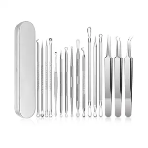 15pcs Professional Stainless Steel Blackhead and Blemish Removal Set, Black Spot Pimple Blemish Remover, Pore Cleansing Tool, Women Beauty Pore Cleanser Needle Hook
