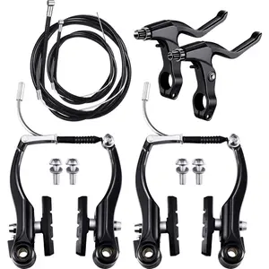 Complete Black Bike Brake Set, Front and Rear for MTB Hybrid Bike, Brake Kit with Callipers Levers Inner and Outer Cables