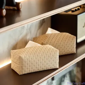 Luxury Woven Pattern Tissue Box Cover, Waterproof Faux Leather Storage Organizer for Large Capacity, Stylish Desk, Coffee Table, Living Room, Bedroom and Car Tissue Holder outdoorfun