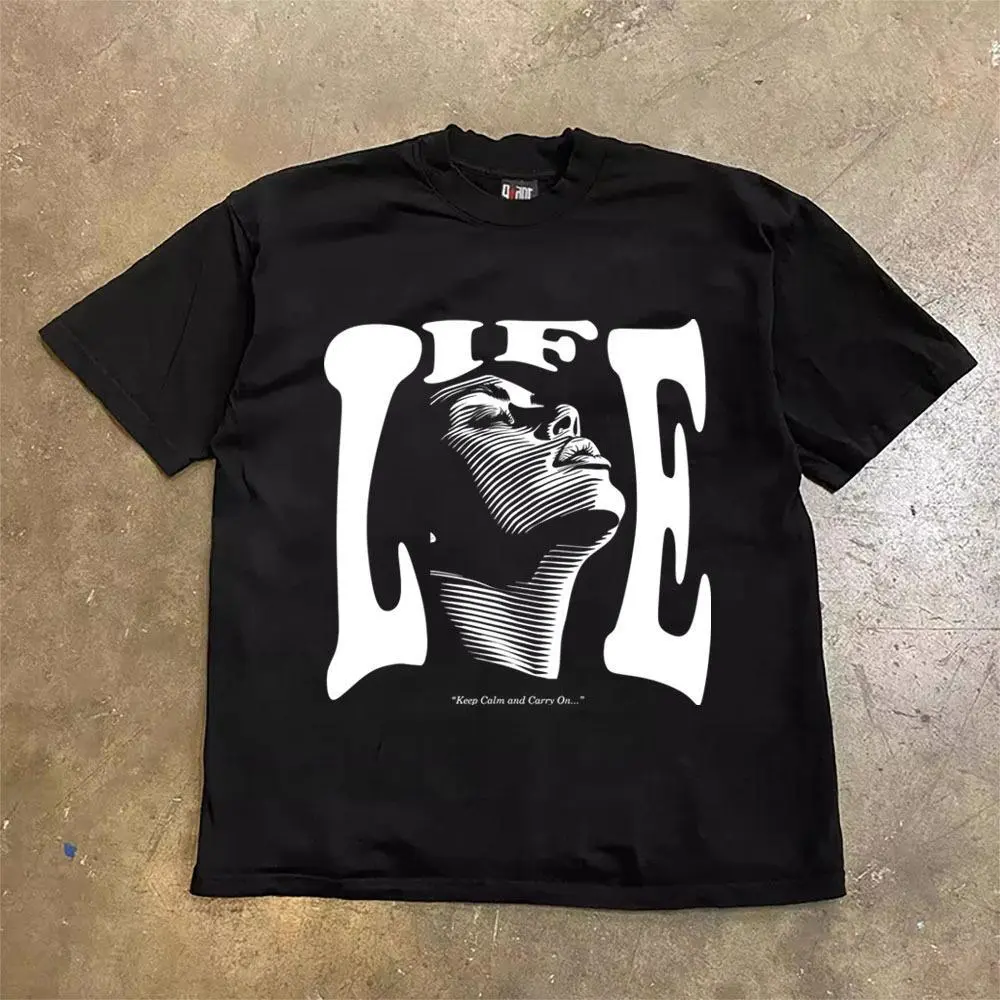 American Retro Distorted Portrait Graphic T-Shirt | White Unisex Vintage Streetwear Tee | 100% Cotton Casual Short Sleeve Shirt | Trendy Fashion Top | SKU zmxtrplqav