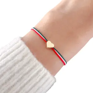 Heart Mexican Bracelet - Handmade Brass Bracelet with Heart-Shaped Pattern, Vibrant Colors of the Mexican Flag, Unisex Casual Accessory