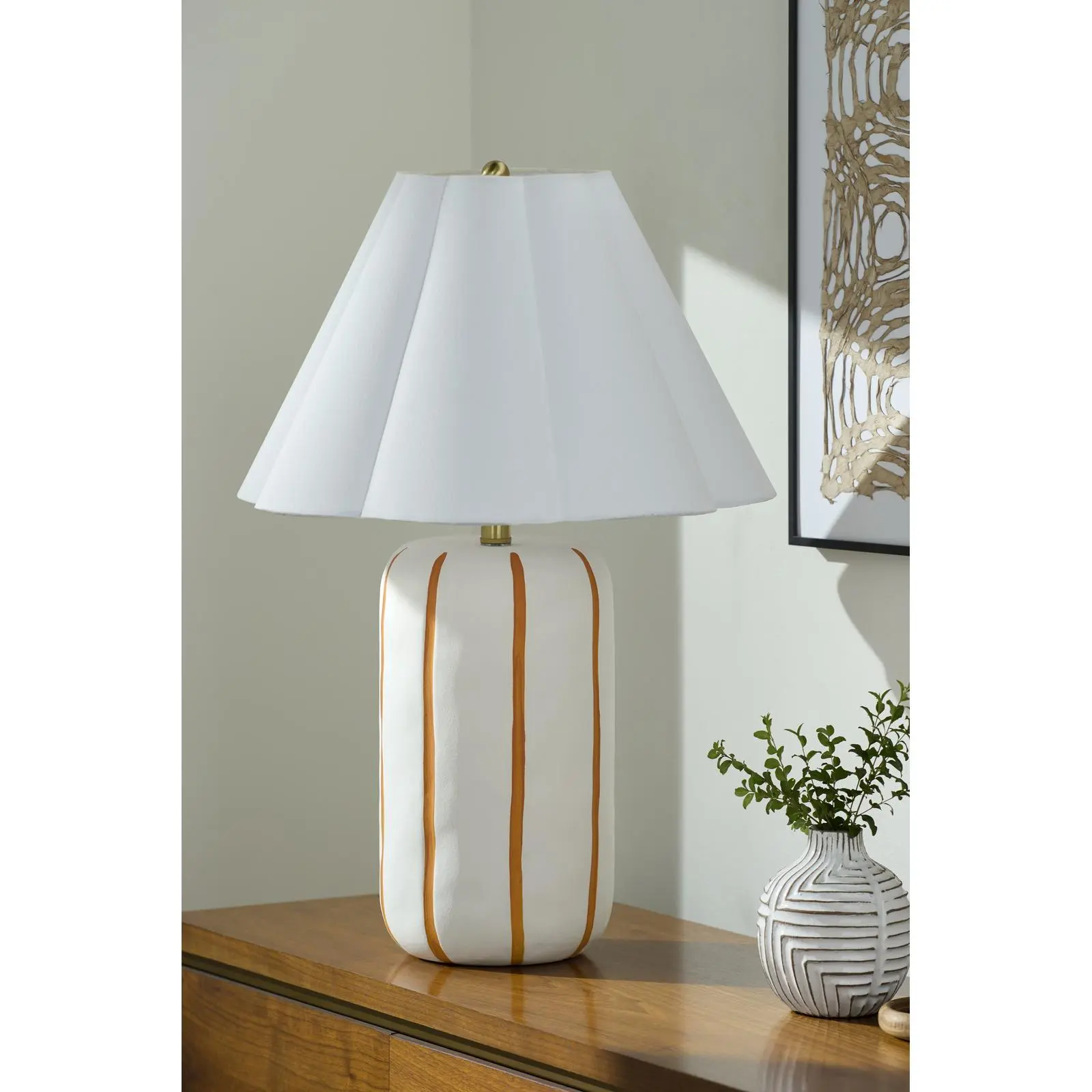 Livabliss 25-in Tall Traditional Craftsman Table Lamp - Ceramic Base, Hand-Painted Pleated Linen Shade, AC Power Supply, Gentle Diffused Indoor Warm Glow, Accent Lighting Lamp, Home Decor Fixture, Table Lamps
