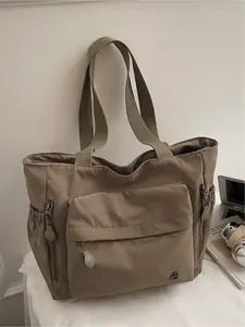 Large capacity women's bag Korean version 2025 new Japanese fashion simple Western style one shoulder tote bag canvas bag college student class computer bag handbag multi pocket simple casual armpit bag, Casual commuter bag, suitable for work, shopping