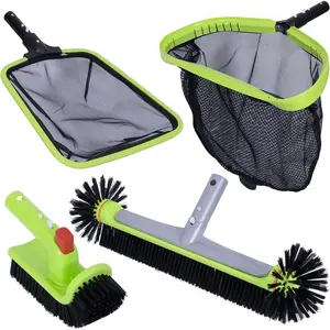 Deluxe Swimming Pool Cleaning Kit Including Professional Leaf Skimmer Net,Half-Depth Fine Mesh Net,17.5" Pool Brush Head & Hand Scrub Brush(NO Pole)
