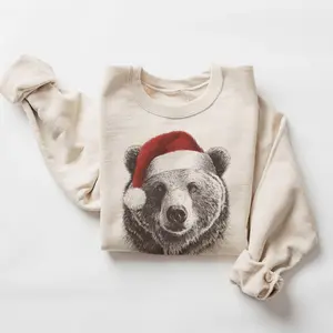Retro Christmas Grizzly Bear Wearing Santa Hat Vintage Wildlife Unisex Sweatshirt