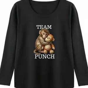 Funny Monkey Hug "Team Punch" Tee | Aesthetic Streetwear | Cozy Women’s Graphic Top