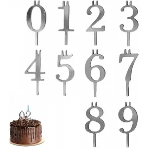 Reusable Number Birthday Candle Holder Set, Digital Birthday Cake Candle Holders Set, Silver Cake Topper Decorations, Adjustable Candles Stand, Party Cakes Accessories