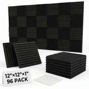96 Soundproof Foam Panels, Wall Mountable, 1x12x12 Inch High Density Acoustic Tiles, Noise Reduction Studio Wedges