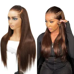 Alipearl Hair Dark Brown 3 Part Pre Braided Human Wig #4 Chocolate Brown Color 13x4 Lace Frontal Wig Straight Stylist Pre Cut Glueless Wig FallFreshness