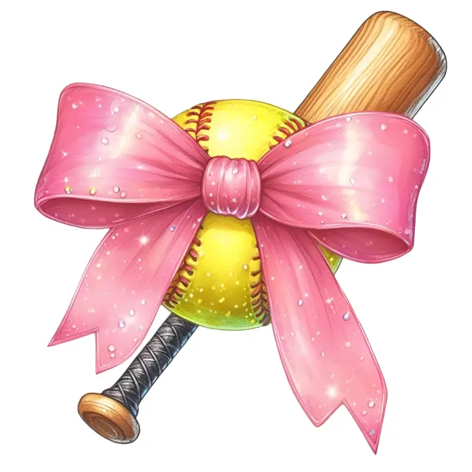 Custom Ready-To-Press Softball Bow and Bat DTF Print - Crafts & Accessories Supply, Direct-To-Film Transfer for Uniforms & T-Shirts, DIY Specialty Item