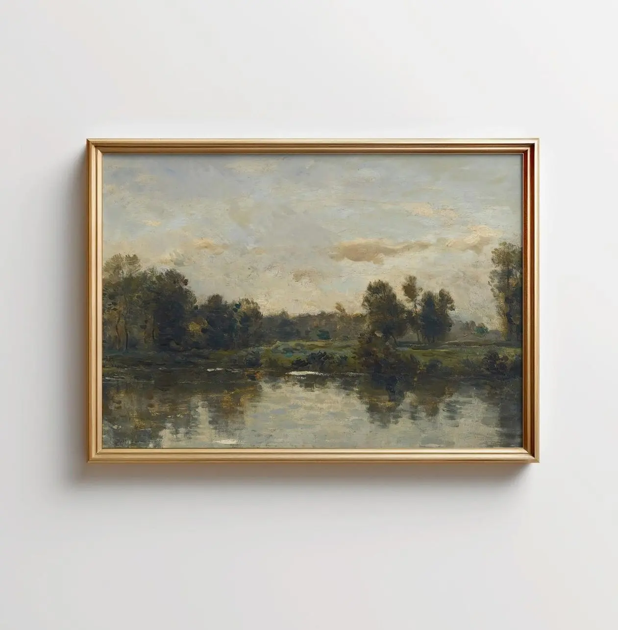 Vintage River Painting Poster, Countryside Landscape Print