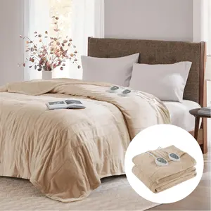 Degrees of Comfort Electric Blanket Twin, Single Controller W/Auto Shut Off, Heated Blanket Twin for Bed, Machine Washable, Beige, 62x84