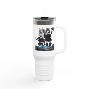 Insulated Travel Mug, 40oz - Cute & Badass DND Cat Girls, Fight Me - Gift for Gamers, Nerds, Fantasy Enthusiasts - Fun Novelty Tea Cup,