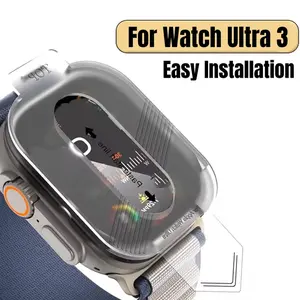 Dust-Free Instant Adhesive Tempered Glass Screen Protector for Apple Watch Ultra 3 49mm Full Coverage Auto Installation Film