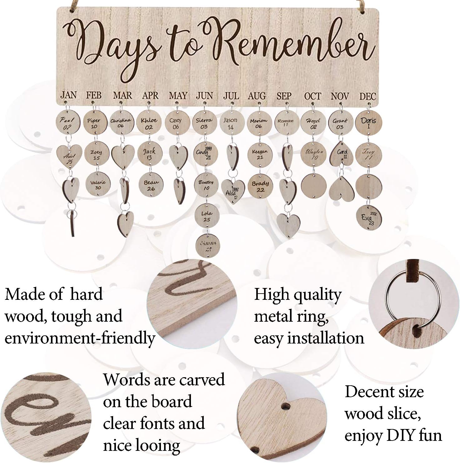 Family Birthday Reminder Calendar Board with Tags, DIY Wooden Wall Hanging Plaque, Family Organizer & Memory Board, Perfect for Mother’s Day Gift for Mom & Grandma