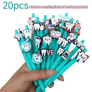 20pcs Solid Color Nurse Pen, Creative Sticker Design, Soft PVC Material, Push Button Retractable Pen, Fun Oral Care Tool, Office & Party Favors