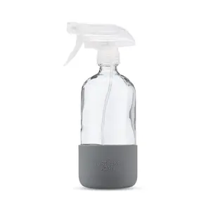 Just Like Joan Glass Spray Bottles for Cleaning Solutions Empty 16 oz Clear Spray Bottle with Silicone Sleeve Steel Gray Essential Oils Plants Misting Durable Refillable Reusable Container Food Safe Household