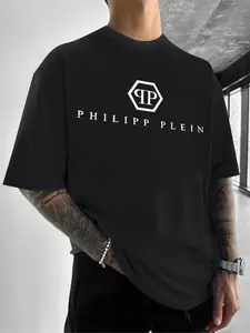 Men's Regular Fit Letter Print Round Neck Tee, Casual Short Sleeve Crew Neck T-Shirt for Daily Wear, Fashion Men's Top for Summer, Athletic T Shirt