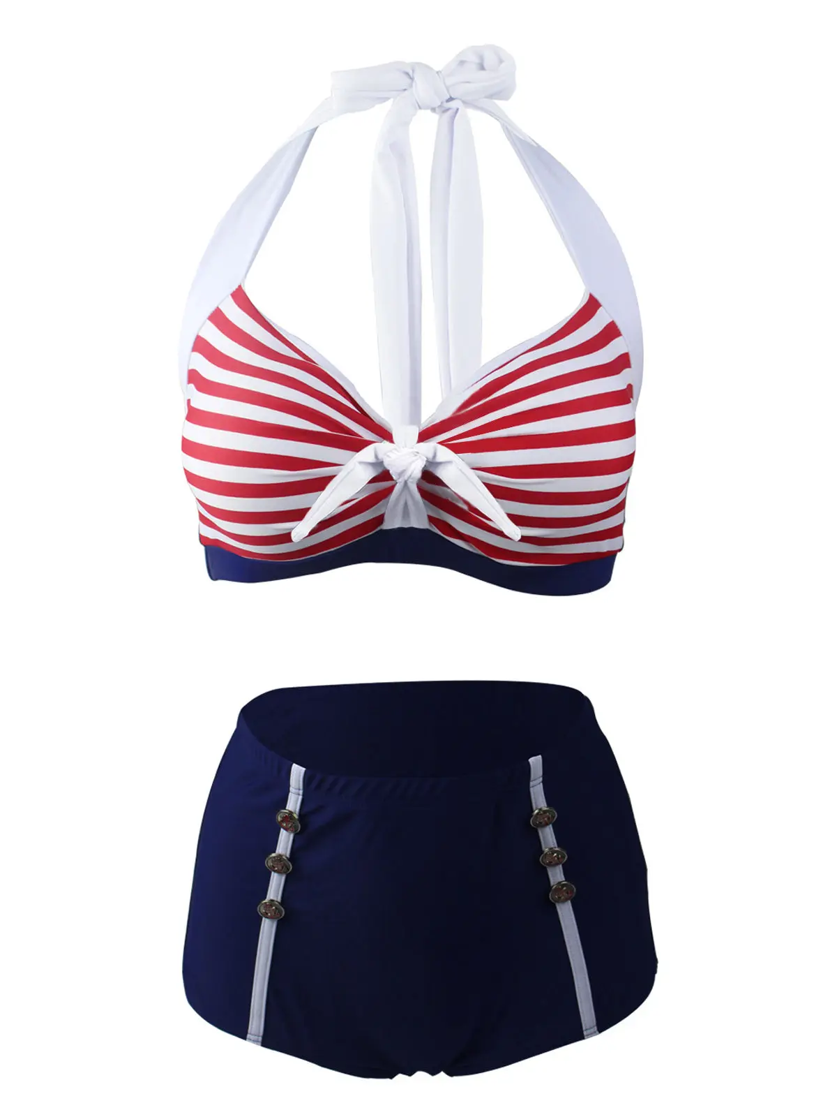 Navy Red 1950s Stripe Halter Bikini 4th of july outfits Navy Red 1950s Stripe Halter Bikini 4th of july outfits