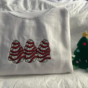 Cookie Cake Christmas Embroidered Tree Crewneck Sweatshirt christmas sweatshirt