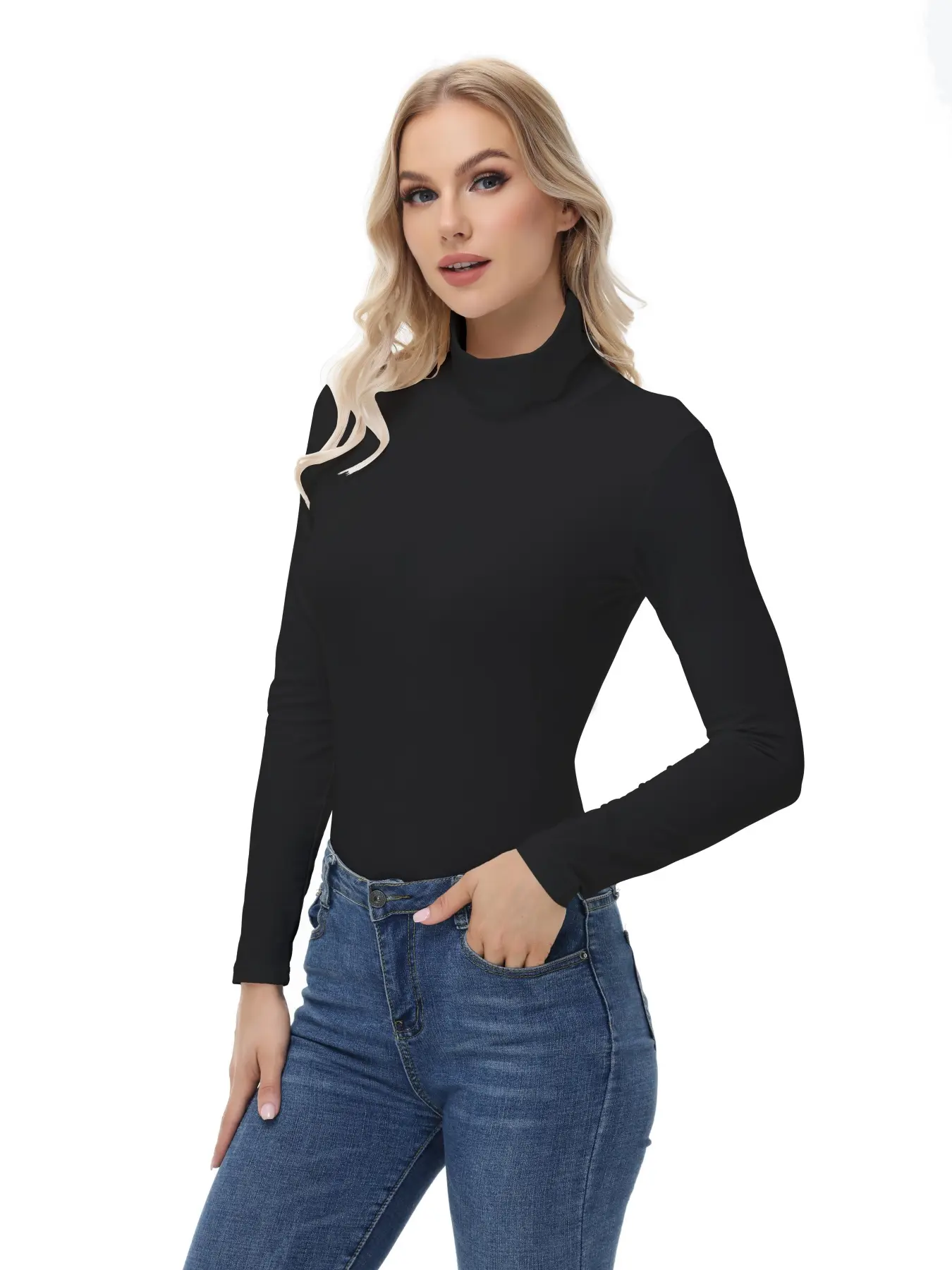 Women's Warm Thermal Underwear Top, Mock Neck Long Sleeve Base Layer Shirt for Fall & Winter, Fitted Sporty Style