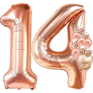 Rose Gold 14 Balloon Numbers Set - Giant, 40 Inch| Foil Number Balloon For 14th Birthday Party Decorations| 14 Balloon For Anniversary Decorations| Rose Gold Party Decoration