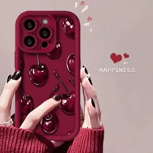 Sexy Wine Cherry Pattern Phone Case , Soft Silicone Tpu Protection and Shockproof For iPhone 17 16 15 Pro Max 14 16Pro 13 12 11 X Plus Air Mini 17E Girl