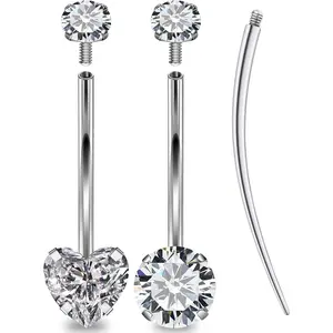 Long and Extra Long Bar Belly Button Ring Internal Thread Hypoallergenic Surgical Stainless Steel 14mm 16mm 14 Gauge Navel Rings Cubic Zirconia Buuton Body Piercing Jewelry for Women MenGift.