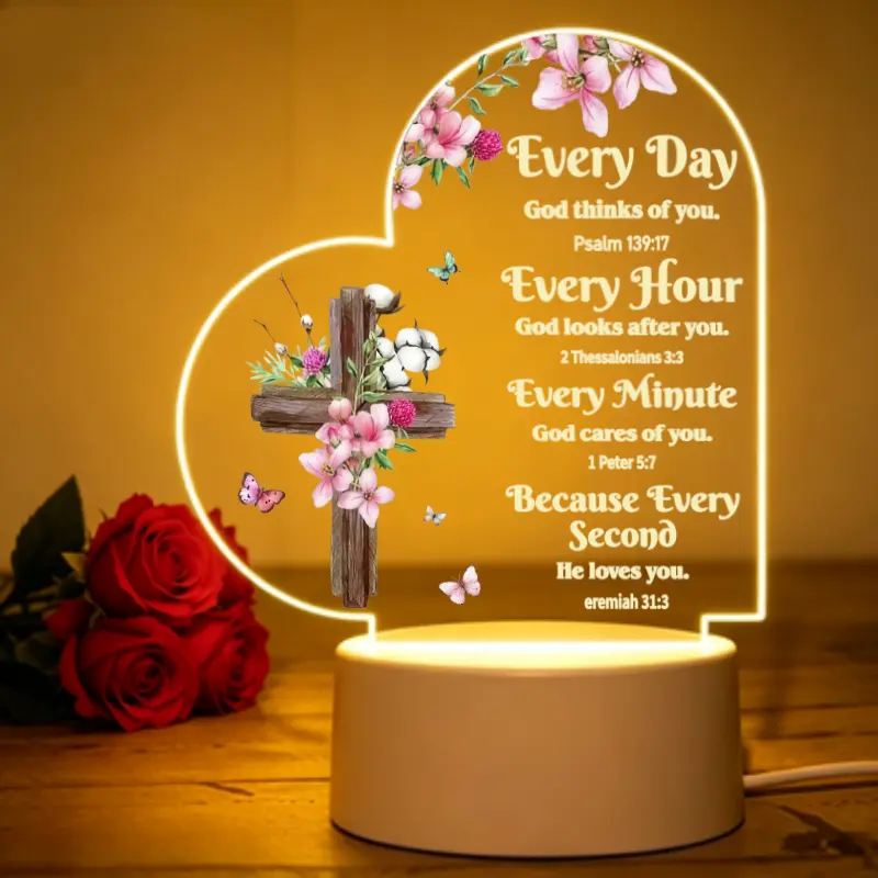 Warm-Color LED Glow Lighted Decorative Lamp with Bible Verse Decor, Christian Women’s Indoor Religious Gift for Adults, Festive Decor for Home Wedding & Birthday Supplies