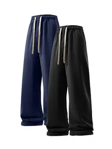 Men's Solid Drawstring Waist Wide Leg, Soft Comfy Sweatpants, Casual Comfy Elastic Waist Pants for Fall & Winter, Men's Trousers for Daily Wear