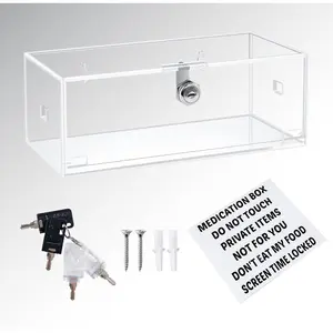 Acrylic Refrigerator Lock Box, Medication Lock Box With 4 Keys, Wall Mount Clear Safe Lockbox with Labels for Phone, Fridge, Food, Medicine