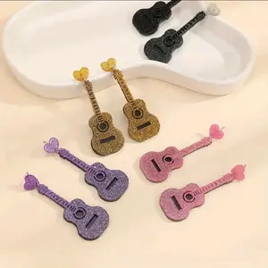 Stylish Acrylic Guitar Earrings - Drop Design in Gold Purple Black Pink Colors for Ladies Fashion Jewelry