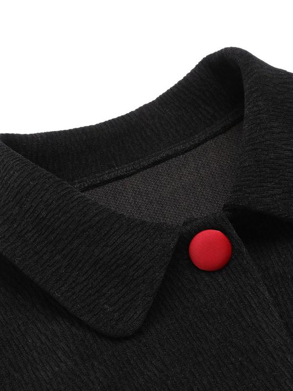 BLACK 1950S TEXTURED KNITTED CROP JACKET Fitted Long Sleeve Casual Outerwear for All Seasons Women's Coats & Tops Basic Pieces Womenswear