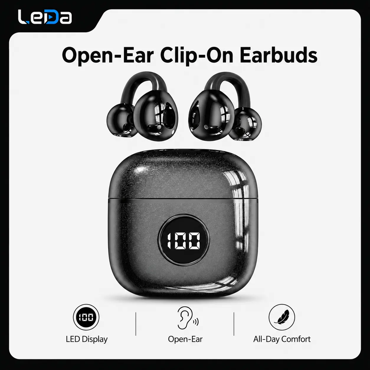 Open-Ear Clip-On Wireless Headphones, Bluetooth 5.4, LED Battery Indicator, Built-In Mic, 36-Hour Battery Life, Comfortable Compact Lightweight Stylish, Ideal for Sports & Fitness, Great Gift Option bluetooth-compatible earphone, On Ear, Water Resistant