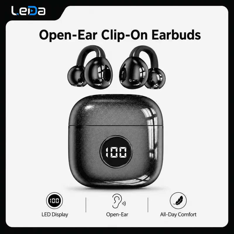 Open-Ear Clip-On Wireless Headset, Bluetooth 5.4 On-Ear Audio Device with LED Indicator, Inbuilt Mic, 36-Hour Battery Life, Remote Control, Comfortable & Stylish Compact Lightweight Design, Isolation, Water Resistance, Ideal for Fitness, Great Gift Option
