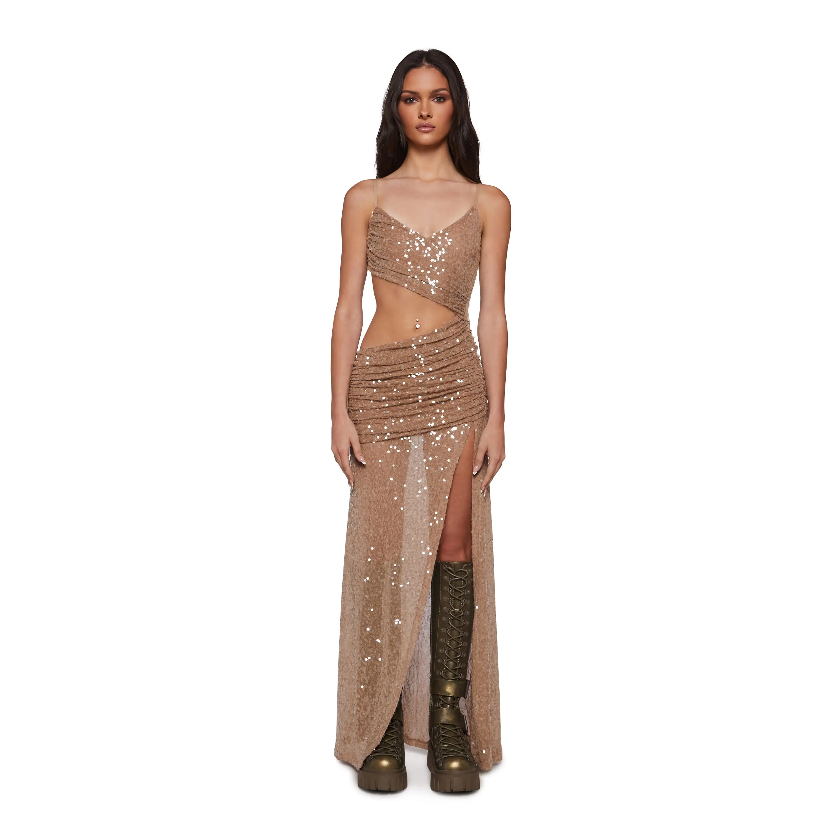 Golden Time Asymmetrical Maxi Dress