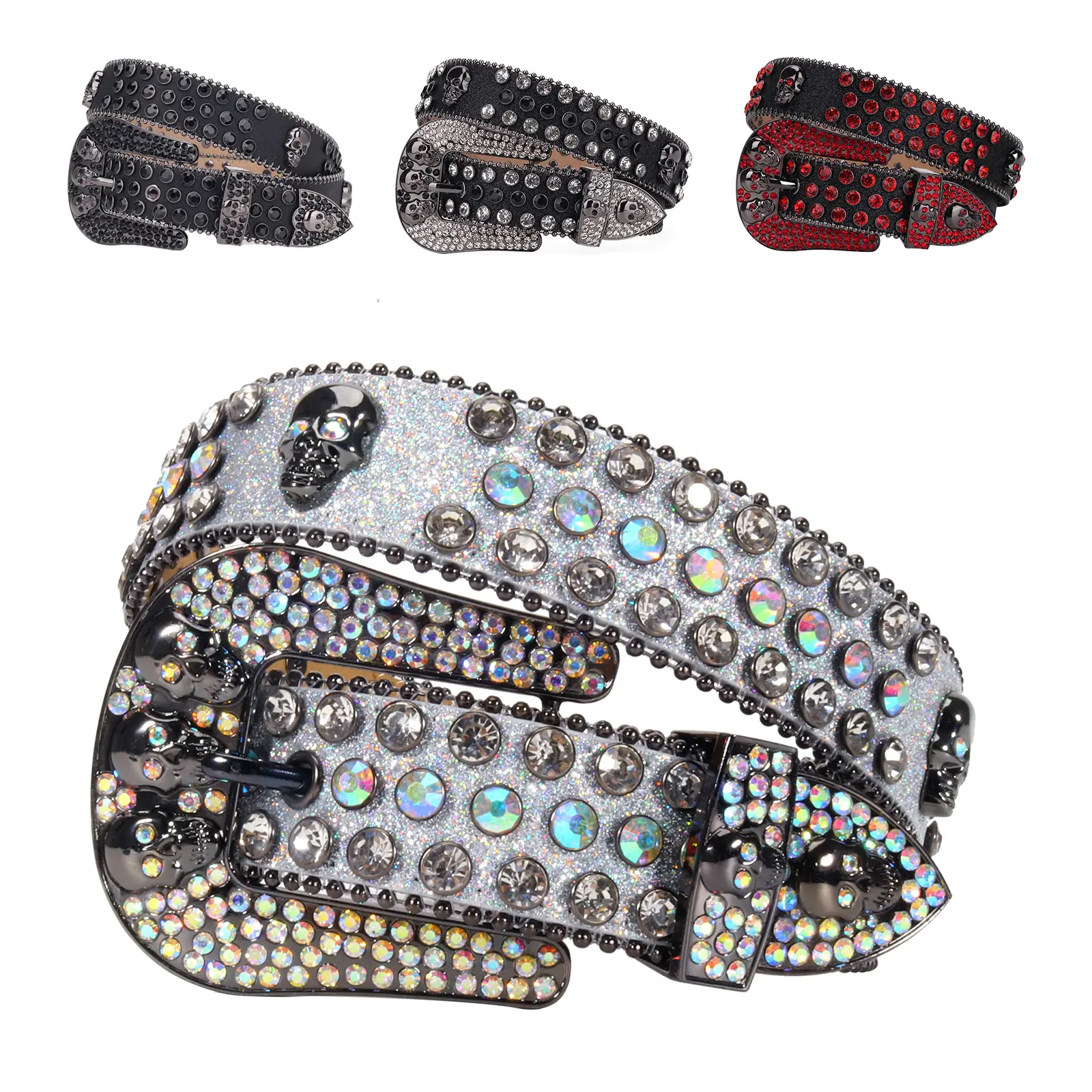 Men's Multicolor Skull Buckle Leather Belt Y2k men's skull rhinestone decorated belt, 2024 popular party wide belt, designer belt, rustic rivet full diamond daily accessories for men and women, men's accessories Gothic autumn clothes