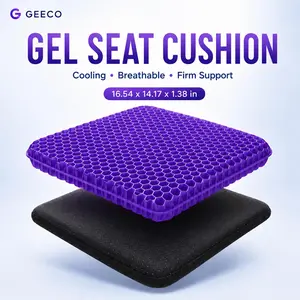 GEECO Purple Gel Seat Cushion, Firm Honeycomb Cooling Seat Pad with Non-Slip Cover, 16.54 x 14.17 x 1.38 in, Washable Cushion for Office Chair, Car Seat, Home & Summer Sitting Comfort