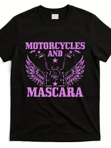 Motorcycles and Mascara - Biker Girl - Funny Vintage Biker T-Shirt.   Same style for men and women, summer short-sleeved printed T-shirt made of pure cotton 220G. Motorcycle Clothing, Unisex Clothing, Graphic Tee, Printed Shirt, Durable Print, Lightweight
