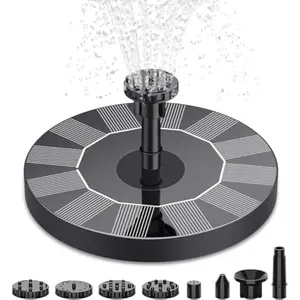 1.5W Solar Powered Bird Bath Fountain Pump with 6 Nozzles, Floating Free Standing Solar Water Fountain Pump for Garden, Ponds, Pool, Fish Tank, Patio and Outdoor Decor