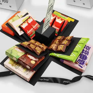 5-Layer Creative Explosion DIY Gift Wrap Box Ideal Mysterious Self-made Gift for Birthday Christmas Anniversaries Black Square