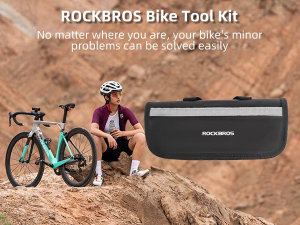ROCKBROS Bike Tool Kit with Tire Pump, Multi-Function Tool, Patches, Portable Repair Bag ROCKBROS Bike Tool Kit with Tire Pump, Multi-Function Tool, Patches, Portable Repair Bag