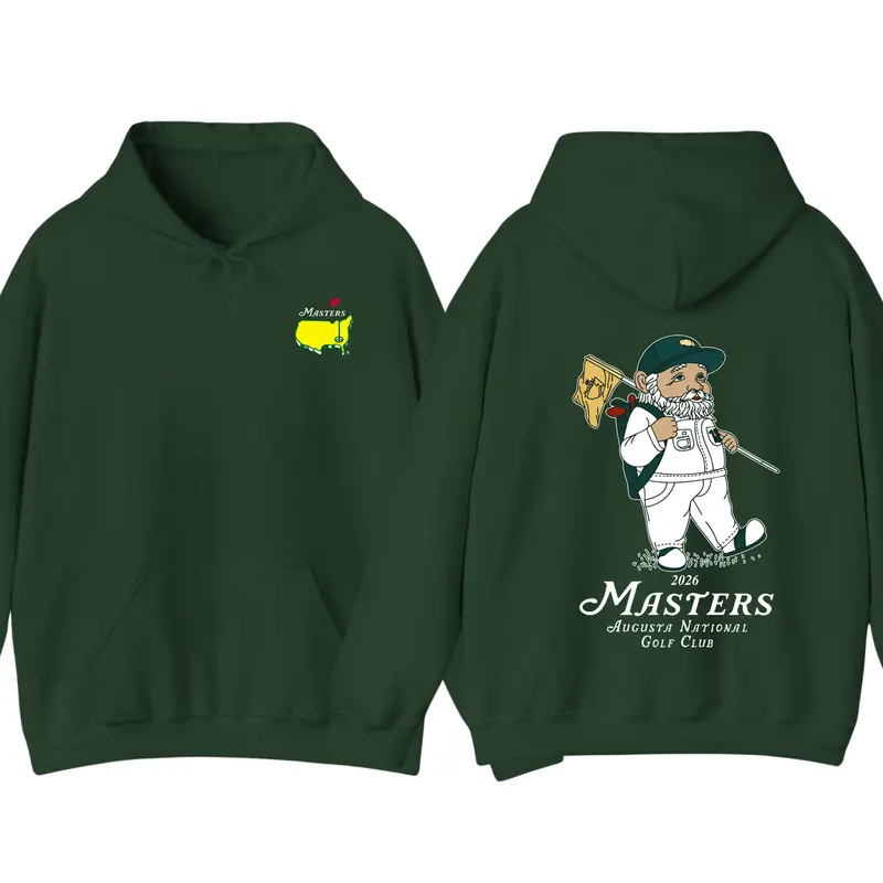 2026 Masters Golf Hoodie, Augusta National Graphic Tee with Golfer Illustration, Two-Sided Unisex Cotton Hoodie, Casual Gift for Golf Fans