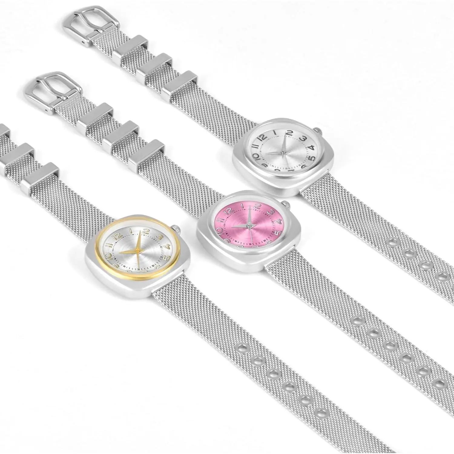 Bisley Women Square Watch Easy Reader Stainless Steel Mesh 