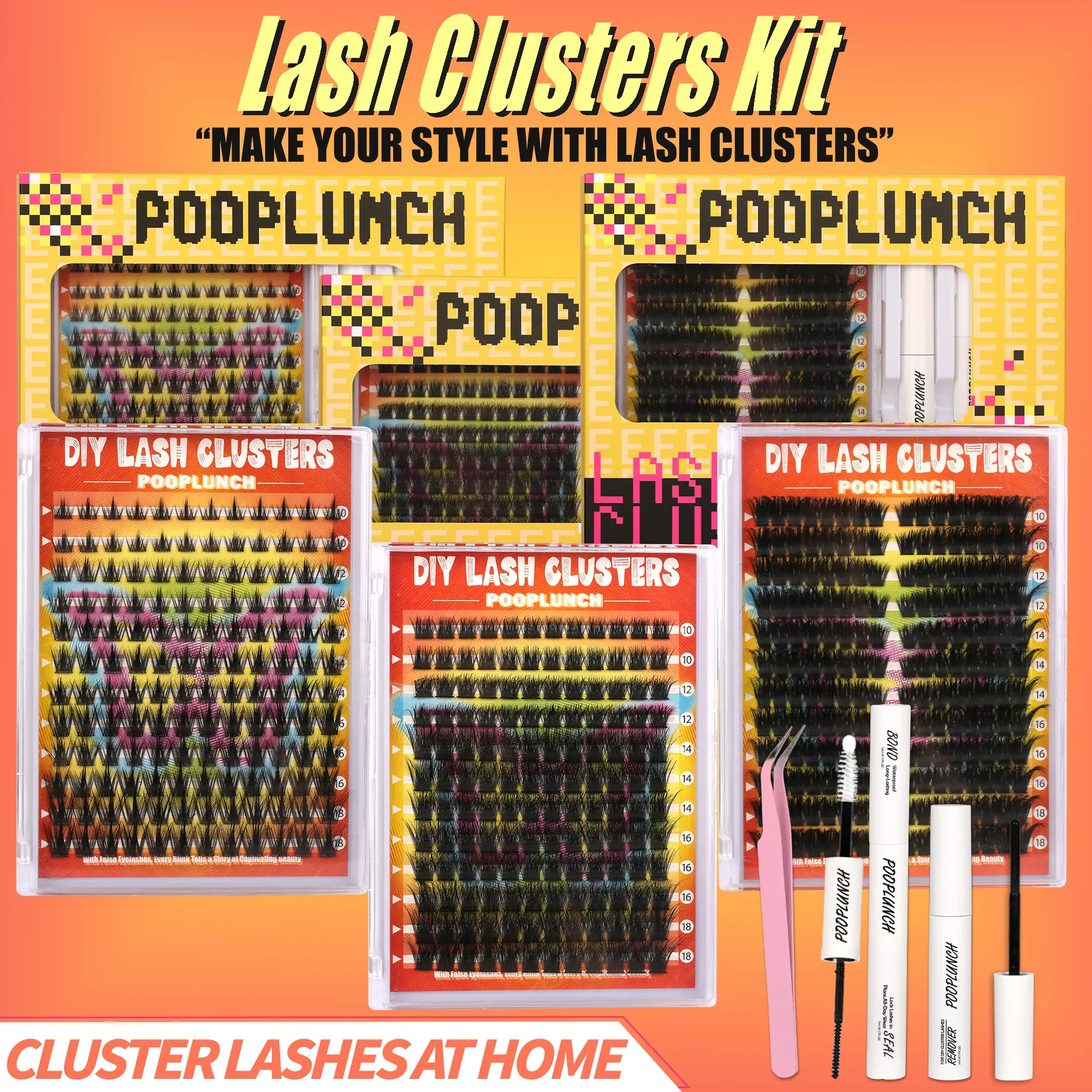 Lashes map for Clusters Kit Dramatic Eyelashes Extension Kit , 8-18mm  Individual Lashes Kit with Lash Bond and Seal Makeup Volume Lash Clusters Kit -  Lash Extension Kit with  Eyelash Extensions This kit includes lash bond and seal, waterproof tweezers