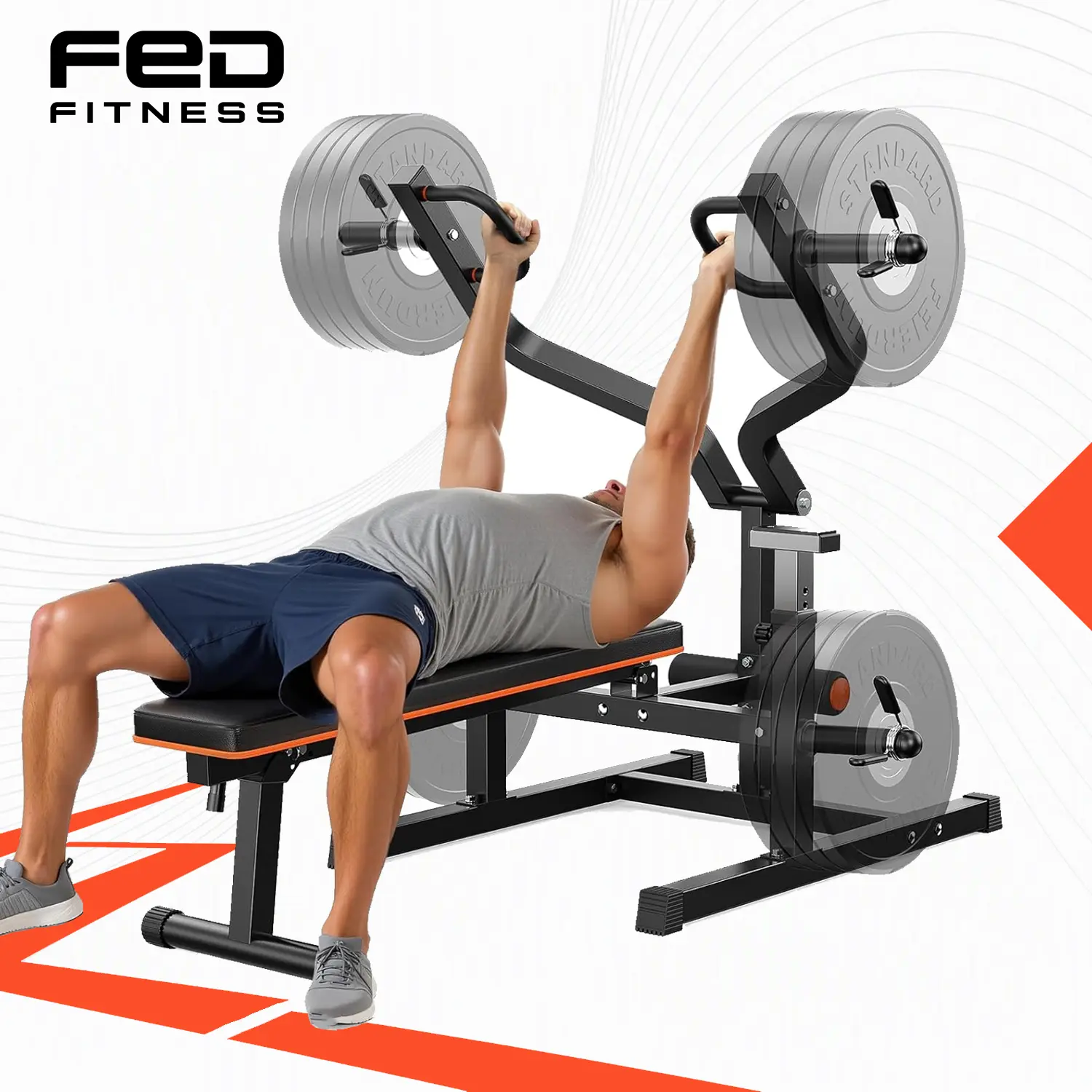 Feierdun FED WB18 Heavy-Duty Weight Bench - Chest Press Machine for Strength, Resistance Training, 4-Level Adjustable Independent Converging Arms, Steel Frame, Smooth Fluid Motion, Balanced Lift, Reduces Wrist Pressure, Shoulder Support【live only】