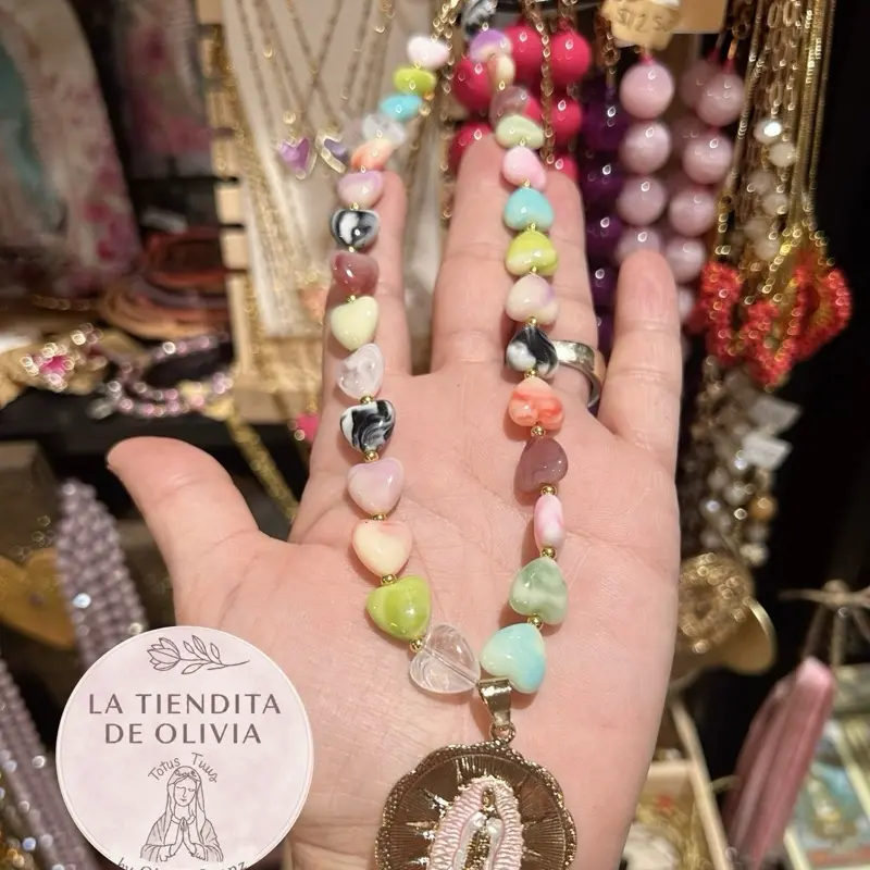 Virgencita de Guadalupe 20" Long Necklace  Medalla en Oro Laminado