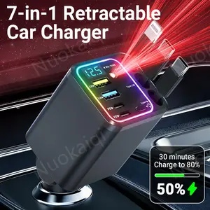 Ultra Fast Charger,120W Max, Upgrate Car Charger Station: Suitible for All Devices, 3 Cables + 4 Ports, Includes Real-time Voltage Monitor & RGB Lights. The Perfect Road Trip Essential to Declutter Your Console!