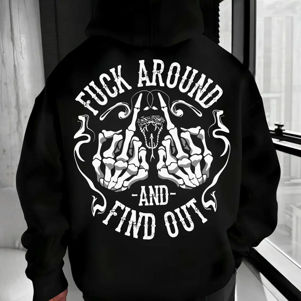 Fuck Around and Find Out Hoodie – Badass Skeleton Middle Finger Skull T Shirt for Men – Savage Attitude Graphic Sweatshirt