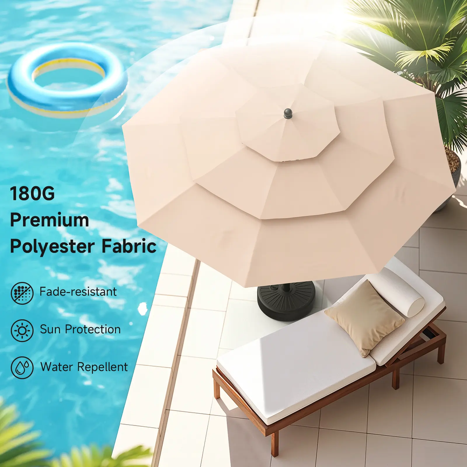 10 FT Patio Umbrella, 3 Tier Outdoor Table Umbrella with 8 Sturdy Glass Fiber Ribs and Push Button Tilt Crank for Patio Garden Pool Lawn Backyard, Base Included,home decor,camping essentials